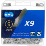 KMC Unisex – Erwachsene X9 EPT 9-Fach Kette 1/2" x11/128, 114 Glieder, Silber