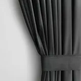 AmeliaHome Restilo Set Vorhang H 270 x B 140 cm mit Raffhalter 54 x 10 cm Velvet Optik Anthrazit 1 St. Ösenschal Samt Halbverdunkelungsvorhang Fensterdekoration Dekoschal Dekorvorhang