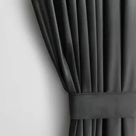 AmeliaHome Restilo Set Vorhang H 270 x B 140 cm mit Raffhalter 54 x 10 cm Velvet Optik Anthrazit 1 St. Ösenschal Samt Halbverdunkelungsvorhang Fensterdekoration Dekoschal Dekorvorhang