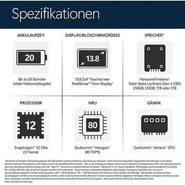 Microsoft Surface Laptop 8 13,8'' Snapdragon X2 Elite X2E-78-100 16 GB RAM 512 GB SSD Win11 Home Platin EP2-61410