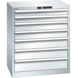 LISTA Schubladenschrank 36x27E, (BxTxH) 717x572x850mm, 7 Schubladen, Fronthöhen 75-150mm, lichtgrau, AUTO Lock