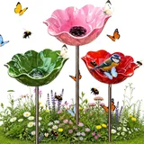 TETGSET Blumen Gartenstecker VogelträNke, 2026 Neu Metall Blumen Gartenstecker, BienenträNke, Schmetterlinge Insekten Tränke für Den Garten, VogelträNke Futterschale Rasen & Balkon (3pcs *E)