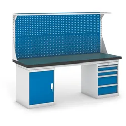 GB Werkstatt-Werkbank mit Aufsatz, Schrank und Einschubbox für Werkzeug, 2100 mm