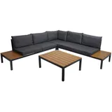 Mendler Garten Garnitur HWC-H54b, Garnitur Sitzgruppe Garten-/Lounge-Set Sofa, Olefin Holzoptik Alu ~