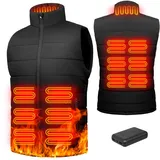 Beheizbare Weste mit Akku 10000mAh, Beheizte Weste Damen Herren mit 3 Temperaturstufen Elektrisch Heizweste Beheizbare Jacke Winterweste für Reiten Skifahren Motorrad (XXL, Schwarz) - XXL