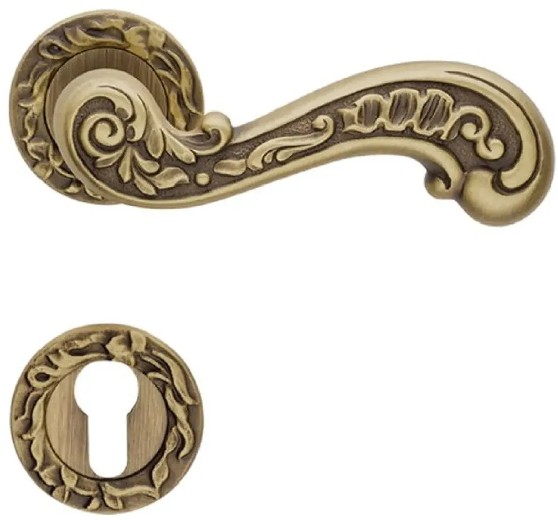 Casa Padrino Barock Türklinken Set Messing Patiniert 14 x H. 5,3 cm - Barock Deko Accessoires
