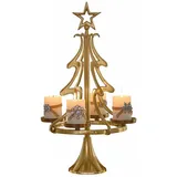 Loberon Adventskranzständer Gaetana, Festlicher Chic, Tannenbaum-Form, für Stumpenkerzen, Adventsdekoration, Advent, Weihnachten, Weihnachtsdeko, Aluminium, Gold