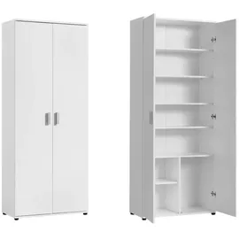 home collective Mehrzweckschrank Weiß, Holz, Echtholz, 6 Fächer, 35x184x75 cm, Waschküche, Mehrzweckschränke