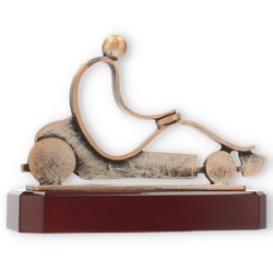 Pokal Zamakfigur Gokart altgold auf mahagonifarbenen Holzsockel 15,5cm