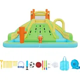 Mophorn Aufblasbare Wasserhüpfburg (405 X 347 X 255 Cm), Spielburg Mit Kletterwand, Rutschen, Planschbecken Und Mini-fußballfeld, Geeignet Für 3–4 Kinder Im Alter Von 3 Bis 8 Jahren