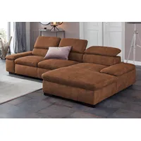 Ecksofa HOME AFFAIRE "Alberto L-Form" Sofas Gr. B/H/T: 286cm x 73cm x 174cm, Luxus-Microfaser Vintageoptik, Recamiere rechts, ohne Bettfunktion, braun (cognac) mit Kopfteilverstellung, wahlweise Bettfunktion