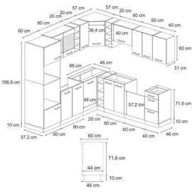 Vicco Winkelküche R-Line L-Form 237 x 247 cm Goldkraft Eiche/Weiß