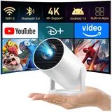 Mini Beamer 4k Heimkino Unterstützt Android 14, LYNCAST Mini projektor Tragbarer Projektor mit Bluetooth 5 & WiFi 6, 4K Unterstützung biemer für Telefon/TV Stick/HDMI/PS5/iOS
