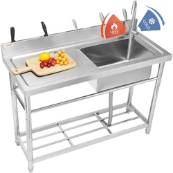 VEVOR Edelstahl-Waschbecken, 1 Fach, Freistehendes Waschbecken mit Werkbank-Wasserhahn und Beinen, 500 x 330 x 220 mm Kommerzielle Einzelspülbecken für Garage, Restaurant, Wäscherei