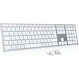 OMOTON Aluminium Kabellose Mac Tastatur, 2.4G & Dual-Bluetooth (BT1/BT2), Beleuchtete Tastatur für Apple MacBook Pro/Air, iMac, Mac mini, ultradünn, wiederaufladbare leise QWERTZ, Silber