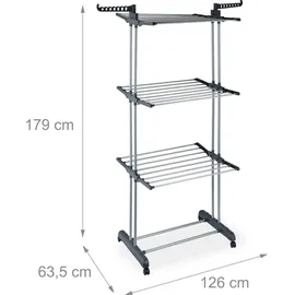 Relaxdays Wäscheständer Turm rollbar grau/silber
