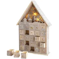 Festival Holz geschnitzter Adventskalender, beleuchteter Adventskalender aus Holz mit 24 Schubladen und Weihnachtsbaum-Rentier-Dekoren, Weihnachts-Countdowns