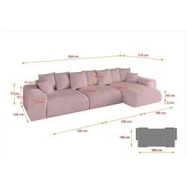 altdecor Ecksofa Cord mit Schlaffunktion 2-Sitzer Rosa