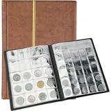 250 Taschen Pocket Münzen Sammelalbum Münzalbum 10 Seiten Leder Schwarz