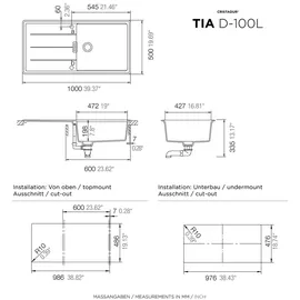 Schock Tia D-100L-A links Aufliegend Cristadur Handbetätigung 1000 x 500 mm