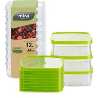MiraHome Gefrierdosen 12x0,3L rechteckig grün – Vorratsdosen mit Deckel luftdicht – Transparente Frischhaltedosen mit Deckel – Aufbewahrungsbox Küche für Mealprep & Organisation – Austrian Quality