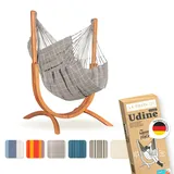 LA SIESTA® – Wetterfester Hängesessel Udine mit Holzständer – Handgefertigter, Reißfester Outdoor Hängesessel mit Gestell – FSC-zertifizierter Eukalyptus-Hängesessel mit Gestell für Outdoor – Almond