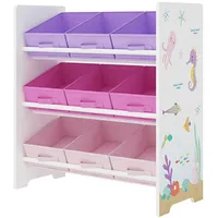 [en.casa] Kinderregal Boiro mit 9 Faltboxen Ozean-Motiv 59,5 x 62 x 29,5 cm - Lila