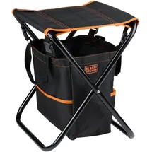 Black & Decker BLACK+DECKER Gartenhocker mit Werkzeugtasche - Faltbarer Hocker mit 7-Fach Tasche Abnehmbar - Metallrahmen bis 80 KG Belastbar - Ideal für Gartenarbeit und Outdoor Aktivitäten