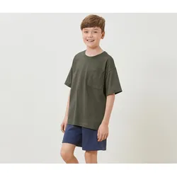 Tchibo - Kinder-Heavy-T-Shirt mit überschnittenen Schultern - Mädchen - Gr. 146/152 - olivgrün