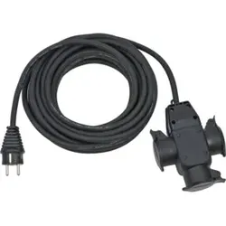 Baustellen-Verlängerungskabel 10m H07RN-F3G1,5 schwarz mit 3-fach Gummikupplung IP44