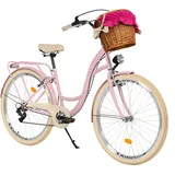 Milord Komfort Fahrrad Mit Weidenkorb Damenfahrrad, 28 Zoll, Rosa-Creme, 7 Gang Shimano - Rosa