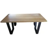 Esstisch 200x80x75cm, Wohnzimmertisch, Tisch aus zwei massiven Eichenbohlen mit trapezförmigen Beinen, Schreibtisch, Eichenholz - Schwarz