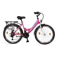 Talson Mädchen-Fahrrad 26 Zoll, 21-GG-Shimano-Schaltung mit Beleuchtung und Gepäckträger, Farbe Pink Rosa-TMR
