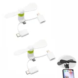 Mini-Handy-Ventilator,3-in-1 Handy-Ventilator,Mini-Handy-Lüfter,Tragbarer Mini-USB-Handy-Lüfter,Tragbarer Kühler Rotierender Ventilator,Kompatibel mit iPhone/Typ C/Lightning-Port-Ventilator (Weiß)