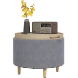 HOMCOM Aufbewahrungshocker aus Samt mit 120 kg max mit Umklappbarem Tablett, Couchtisch aus MDF und Eiche mit Verstecktem Stauraum, 56x56x42 cm, Grau   Aosom