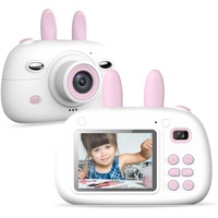 SUPBRO Kinderkamera Hase Fotoapparat Kinder Digitalkamera Mit 2.4" IPS-Bildschirm 1080P HD 32G TF Karte Geschenke Spielzeug für 3-12 Jahre Kinder Rose