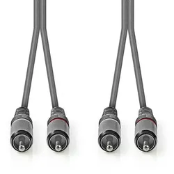 Nedis Stereo-Audiokabel - 2x RCA Stecker - 2x RCA Stecker - Vernickelt - 3.00 m - Rund - Dunkelgrau - Kartonhülle