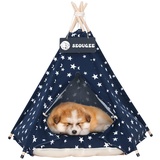 SEOUGEE Haustiere Tipi Zelt für Hunde und Katzen Waschbar und Abnehmbar Baumwolle Canvas Hundebett und Katzenhaus mit Kissen Indoor und Outdoor Pet Kennel und Spielhaus Tragbar und Stilvolles Tipi