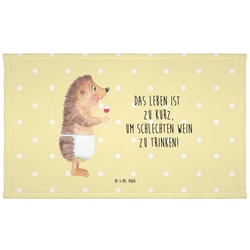 Mr. & Mrs. Panda Handtuch Igel mit Wein – Gelb Pastell – Geschenk, Wein trinken, Rotwein, Reise, (1-St) gelb 50 cm x 30 cm