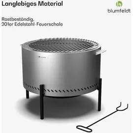 Blumfeldt Ignite Pure Feuerschale Edelstahl inkl. Grillrost und Regenhaube Silber