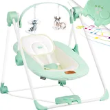 Kidiz KIDIZ® Babywippe Babyschaukel mit 5 Geschwindigkeitseinstellungen zusammenklappbarer Baby Wippe Schaukel Babyhochstuhl mit Spielbogen Spielzeugen 5 beruhigende Naturgeräusche, Mint Grün
