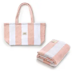Set aus Strandtuch und Strandtasche Portofino - Einheitsgröße / Rosa / Baumwolle