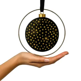 MARELIDA LED Glaskugel im Ring mit Sternmotiv beleuchtet Timer 20cm