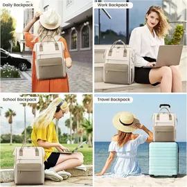 EMPSIGN Rucksack Damen 17 Zoll Laptop USB Ladeanschluss Wasserdicht Beige