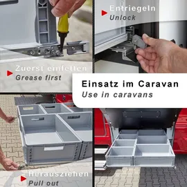 SOTech VarioSlide KV2-100-H53-L300-EH 300 mm – Schwerlast 100 kg, Einhandverriegelung mit Lock-in/out Einrastfunktion mit grauem Hebel Schwerlast-Vollauszug belastbar bis