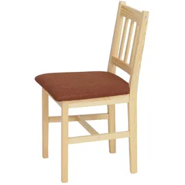 Mendler Esszimmer-Set HWC-F77, Sitzgruppe Esszimmergruppe, Massiv-Holz Kiefer Stoff Landhaus 110cm ~ natur Polster terrakotta