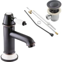 PaulGurkes Retro Wasserhahn schwarz Waschtischarmatur mit Excenter Nostalgie