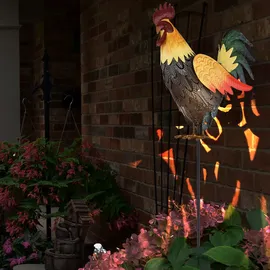 GLOBO Lighting - Solarleuchte Hahn Gartendeko Solar Tierfigur Hahn Erdspieß Solarlampe, Metall, LED warmweiß, LxBxH 28,5x13x100 cm