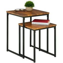Relaxdays Beistelltisch 2er Set, stapelbar, Industrie Design, Satztisch 2 Größen, quadratisch, Metall, braun/schwarz