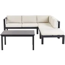 Beliani Lounge-Set, Weiß, Schwarz, Grau, Metall, rechteckig,L-Form, Loungemöbel, Loungemöbel-Sets